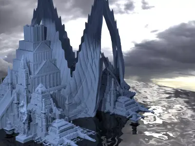 Elven Angel Crown Tower base With City 2 3D model