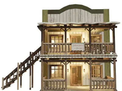 Enterable Vintage West Hotel House  Low-poly 3D model