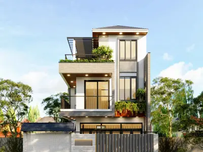 Exterior Modern Villa Full Scenes 3D model-Corona render 3D model