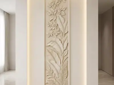 Modern floral Relief Panel Wall Decor Set STL Mural CNC 365 3D model