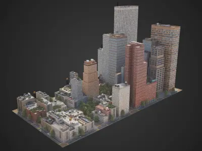 Realistic City District C2-A40 MAYA Low-poly 3D model