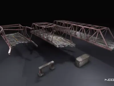 Low Poly Modular Broken Bridge 2 Low-poly 3D model