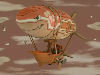 Fantasy Stylized Airship - Hand painted 3D Model 3D model