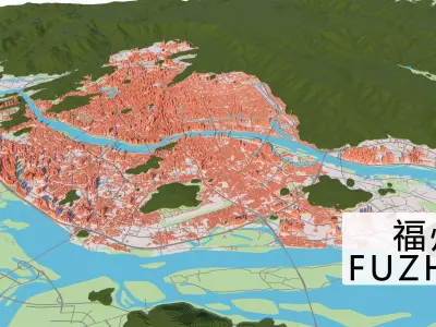 Fuzhou City urban planning maquett building Topography 3D model 3D model