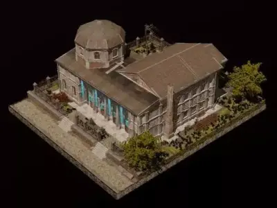 Realistic Western style architecture courtyard houses Low-poly 3D model