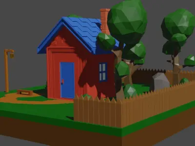 catoon house model in bek Low-poly 3D model