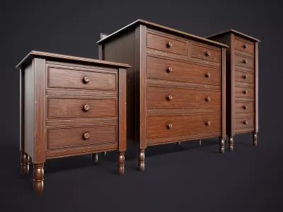 Vintage Bedroom Furniture Set Low-poly 3D model