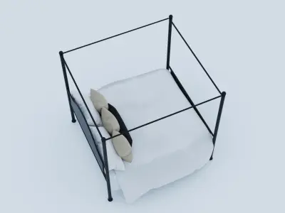 Black Metal Canopy Bed 3D model