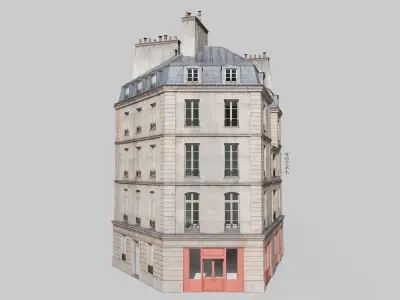 Parisian building with terrace Low-poly 3D model