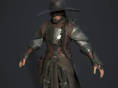 Cowboy character in outfit Low-poly 3D model