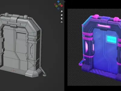 Stylized Hand-Painted SCI FI DOOR Game Asset Low-poly 3D model