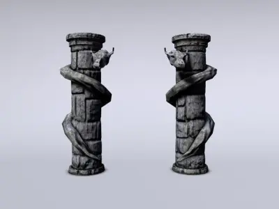 Serpent stone column Low-poly 3D model