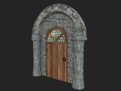 Stylized Medieval Door Game-Ready Low Poly PBR Low-poly 3D model