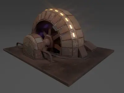Rusty stylized rotating sci-fi generator Low-poly 3D model