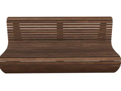 Wooden Public Park Bench with Metal Base 3D model