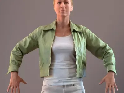 Rigged 3D low poly female with summer jacket Low-poly 3D model