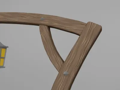 Stylized old lantern on a poll Low-poly 3D model