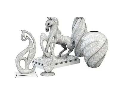 Decoration gold vases and statues 3D model