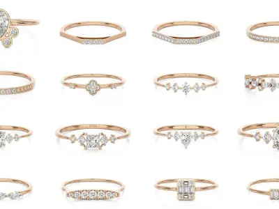 299 Light Minimalist Diamond Rings Collection 3D Model Pack