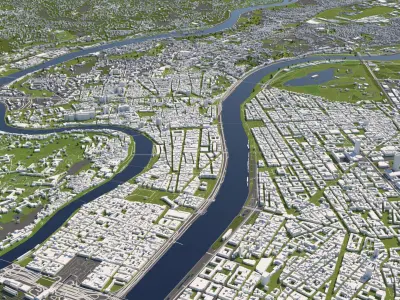 Lyon France 50x50km 3D City Map 3D model