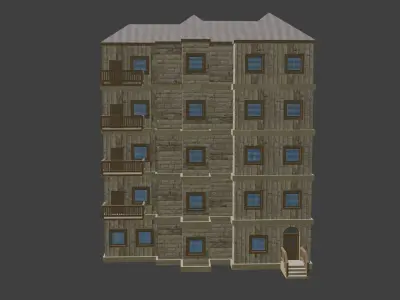 House Model 5 building Low-poly 3D model