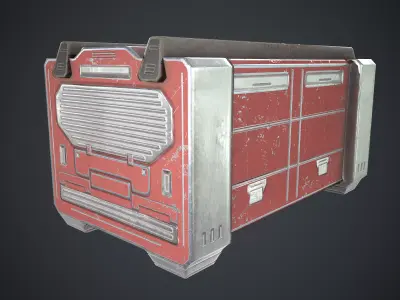 Sci-Fi Box Props Red Low-poly 3D model