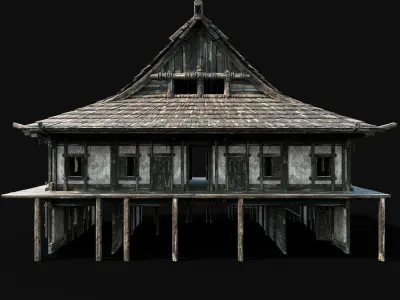 JAPAN CHINESE ASIAN FEUDAL HUT HOUSE DOJO CABIN VILLAGE SAMURAI Low-poly 3D model