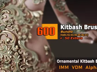 600 Ornamental Kitbash BRUSHES IMM VDM Brush MEGA Pack Low-poly 3D model