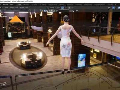 Beautiful florist sleeveless  party dress Low-poly 3D model