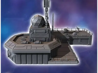 Futuristic complex with multiple interconnected structures and a 3D print model