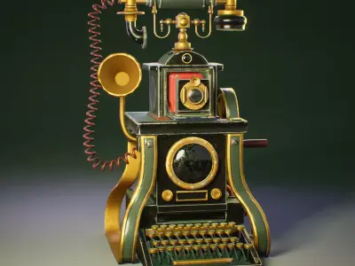LowPoly Steampunk Phone 3D Model Low-poly 3D model