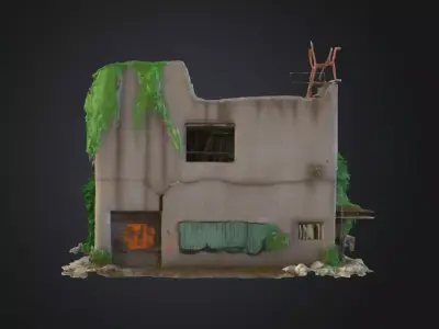 Half Destroyed Building 3D Model  Post Apocalyptic Interior Low-poly 3D model