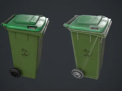 Old Green Recycle bin Low-poly 3D model