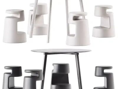 Hay CPH Deux 220 Round Table and Stool 2525 JR by Alma Design 3D model