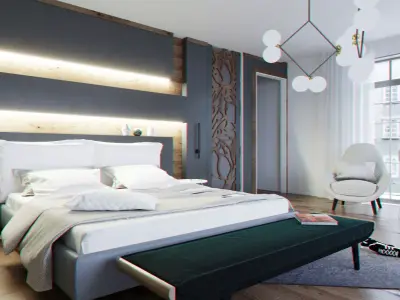 Bedroom modern with walls and wooden floors 3D model order