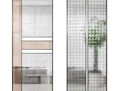 Partition 5 room with two glass doors and plant 3D model