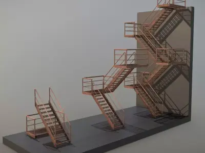 Modular Industrial Staircase Rusted Version - High-Poly 3D model