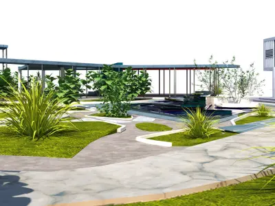 Urban Oasis Modern Park Landscape Low-poly 3D model