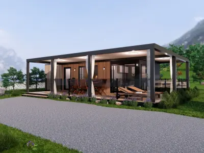 modern mobile home tiny house vacation house on 40m2 Low-poly 3D model