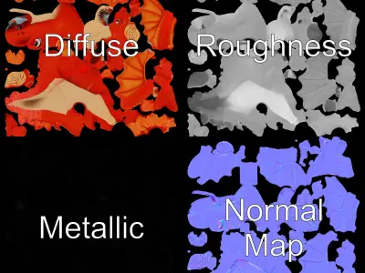 Cheerful Red Dragon D Character Model  Rigged and Animated Low-poly 3D model