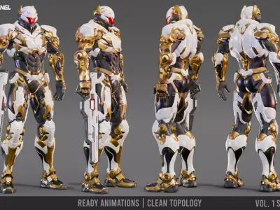 Sci-Fi Futuristic Armor Soldier Rigged Low-poly 3D model