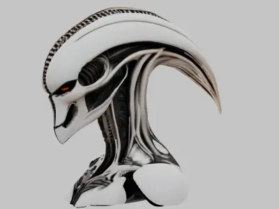 Fantasy Alien Head Bust Figure Low-poly 3D model