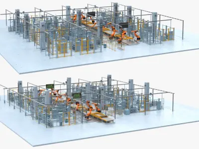  Industrial Vehicle Production Conveyor System Rigged 
