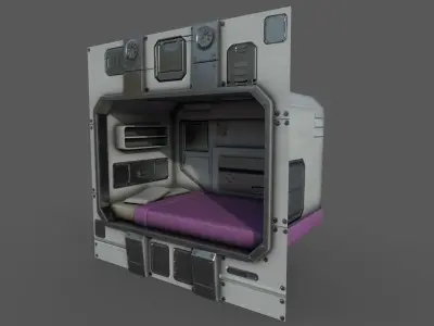 Scifi Cabin - Space Bunker Bed  Low-poly 3D model