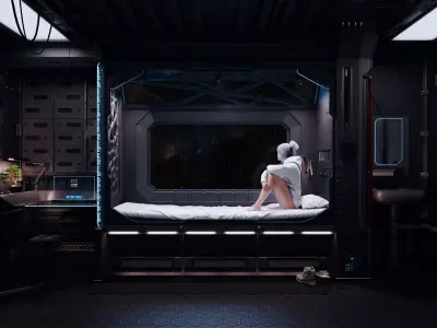 Sci Fi Bedroom - Blender - FBX - USD 3D model