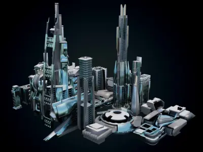 35 Futuristic Buildings VOL 4 Low-poly 3D model