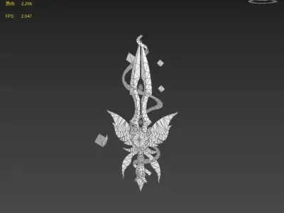 Stylish hand drawn dagger Low-poly 3D model