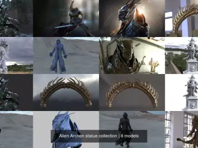 Alien Archon statue collection 3D Model Pack