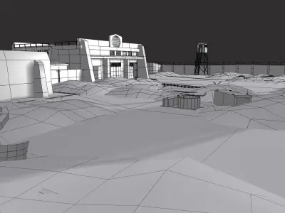 abandoned industrial site with underground bomb shelters Low-poly 3D model