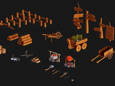 120 Lowpoly Village Kitbash  102 Min Tutorial  VOL 01 Low-poly 3D model